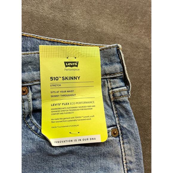 Levi's 510 Premium Skinny Stretch Distressed Blue Men 30x32 Denim Jeans NWT. New - Picture 2 of 5